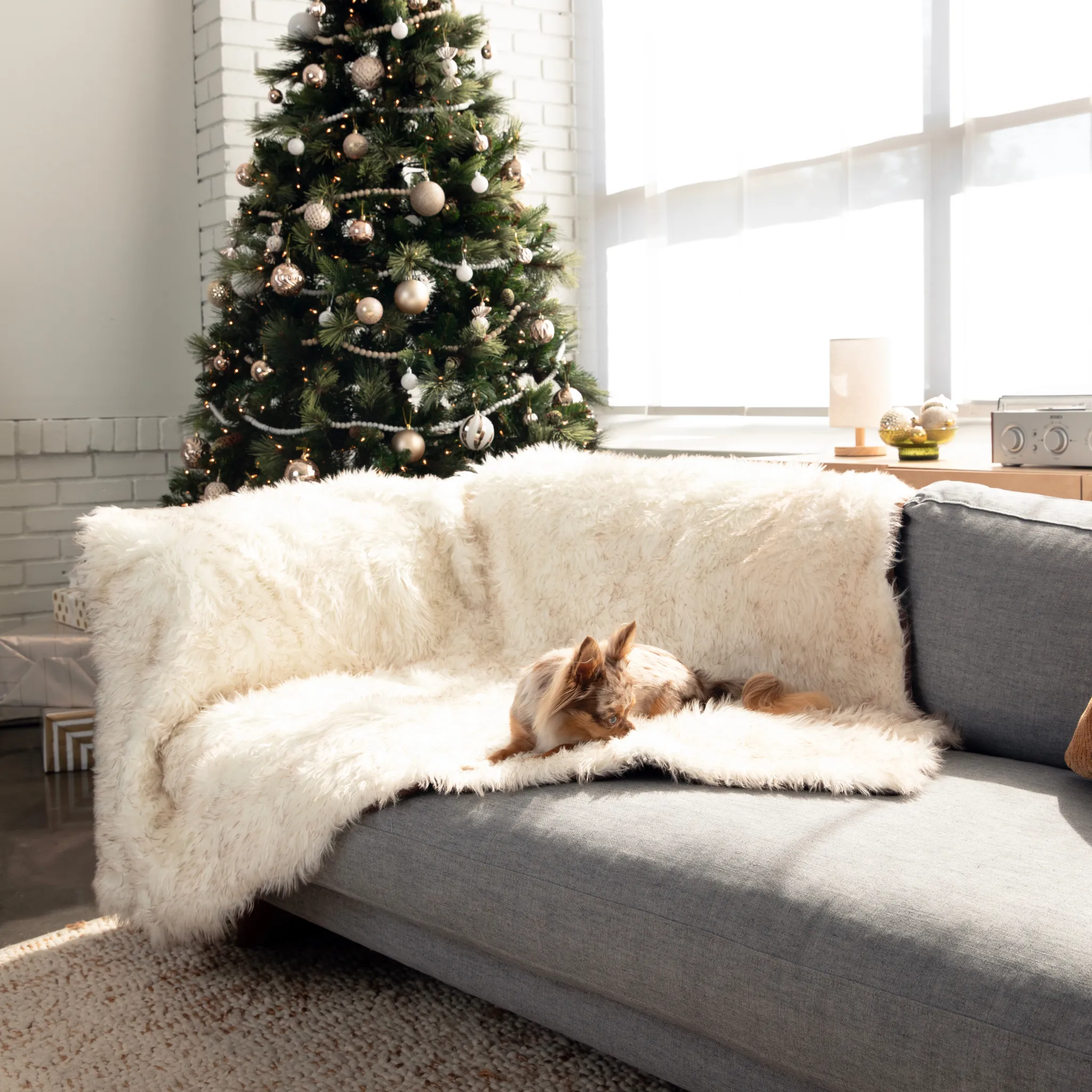 PupProtector™ Waterproof Throw Blanket - White with Brown Accents